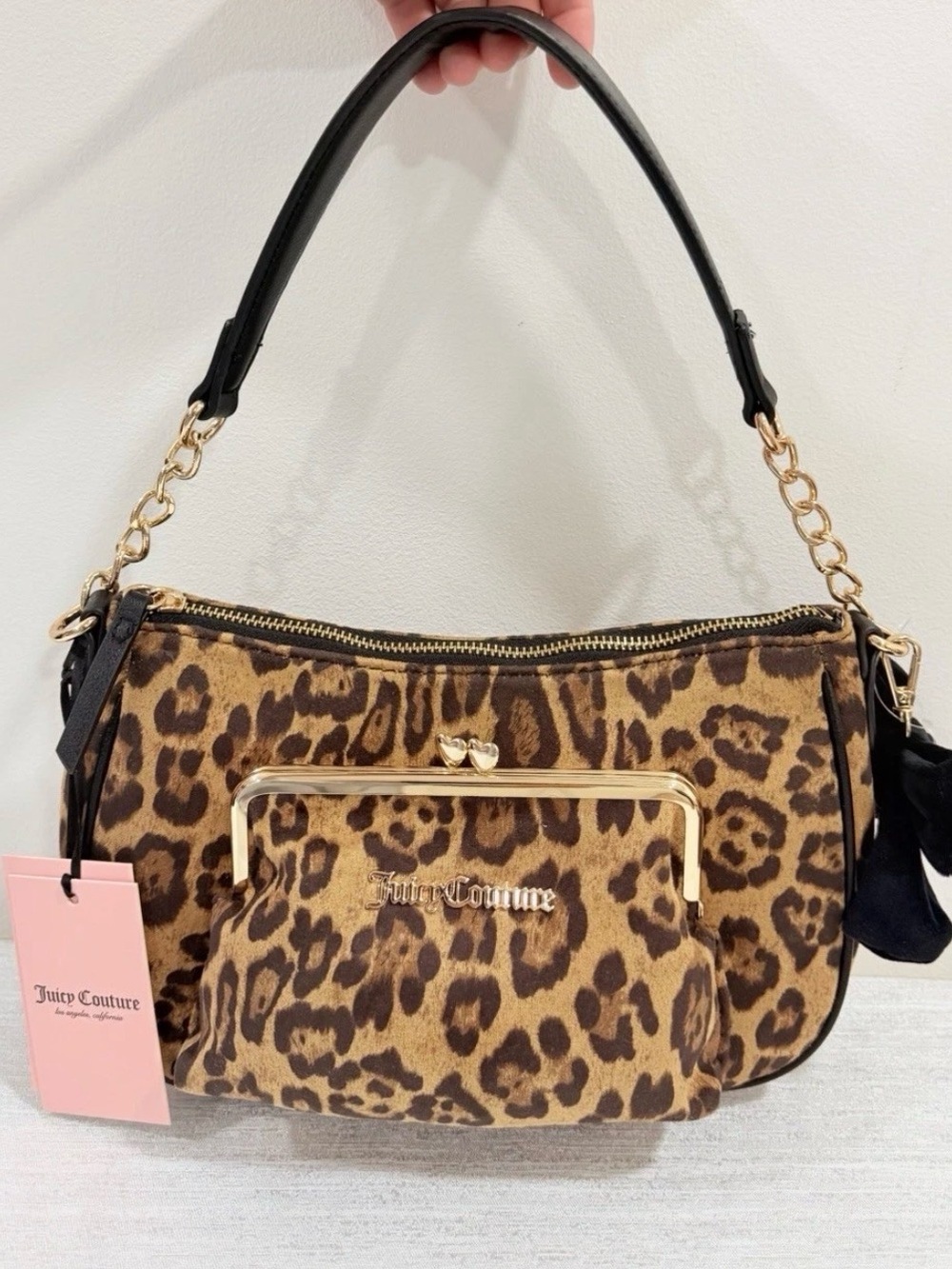 Juicy Couture Leopard Print Shoulder Bag in Black and Brown